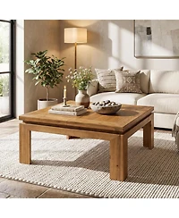Tribesigns Solid Wood Square Coffee Table, 39.4" x 39.4" Farmhouse Cocktail Center Table with Recessed Edge Design, Easy Assembly
