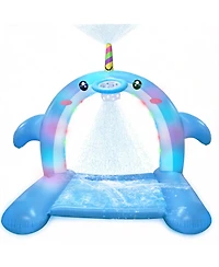 Aofar Inflatable Whale Sprinkler Splash Pad Basketball Led