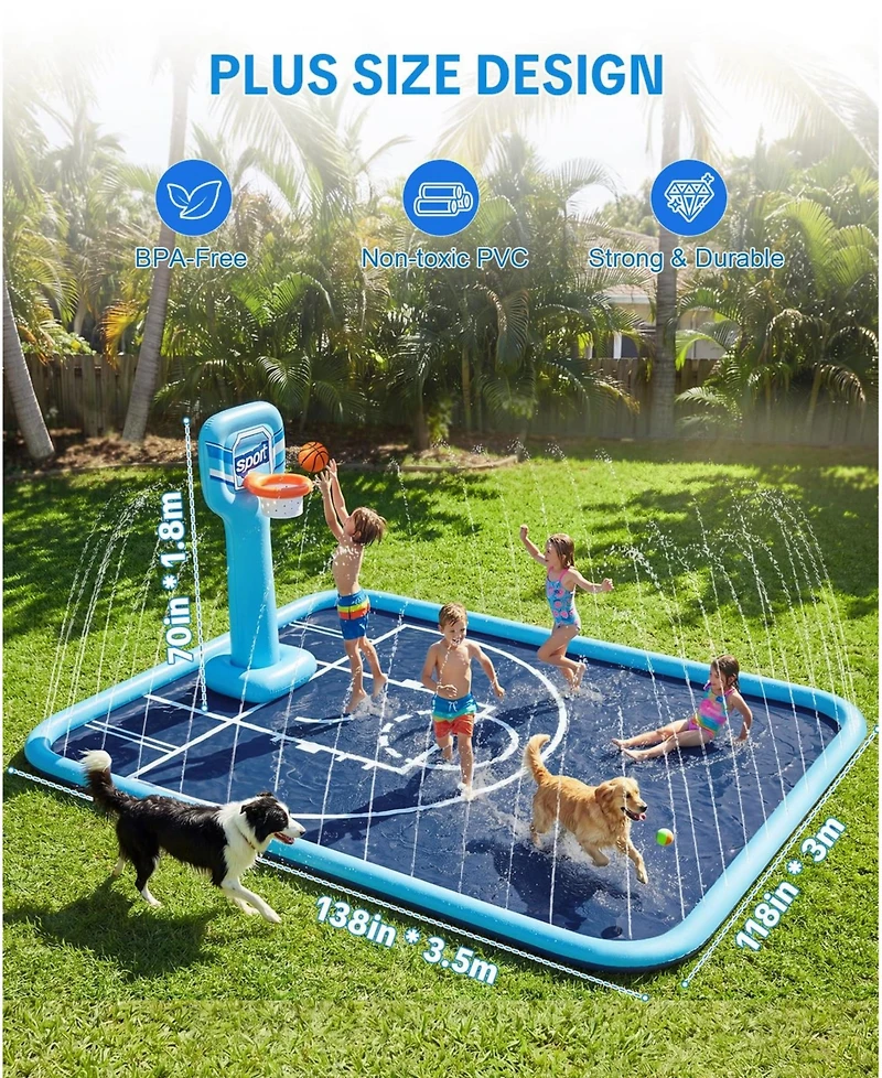 Aofar Splash Pad Sprinkler Basketball Hoop Outdoor Water Fun