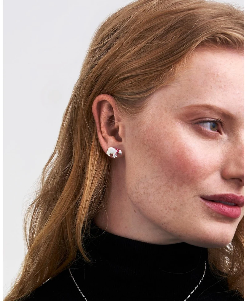 Fable England Cosy Polar Bear Silver Stud Earrings