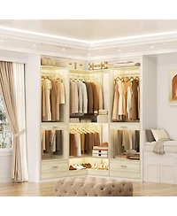 Corner Closet System with Upper & Lower Hanging Areas, Wardrobe Organizer Shoe Shelf