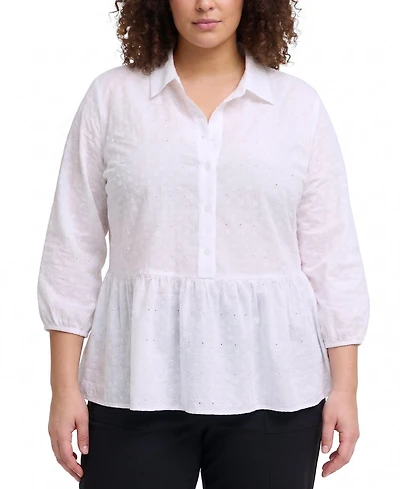 Torrid Plus Belle Isle Peplum Eyelet Button Down Top