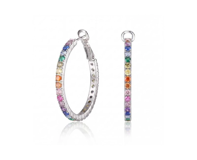 Rachel Glauber Chic White Gold Plated Cz Hinge Hoop Statement Earrings