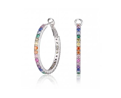 Rachel Glauber Chic White Gold Plated Cz Hinge Hoop Statement Earrings