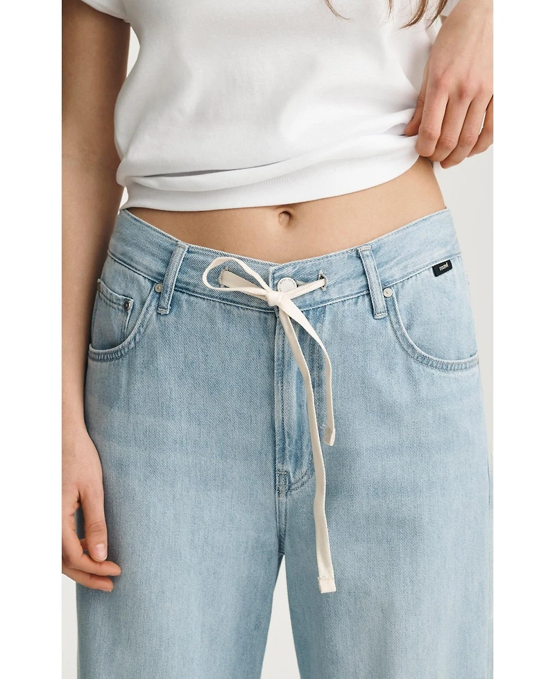 Mavi Jeans Women's Nella Adjustable Drawstring Wide Leg Bleached Well Blue