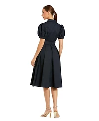 Mac Duggal Women's Puff Sleeve Shirt Dress with Belted Waist