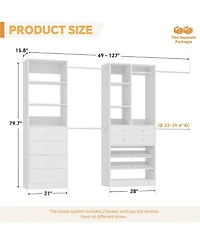 Aheaplus Wooden Closet System Set with 6 Drawers and 5 Hanging Rods and 6 Shelves
