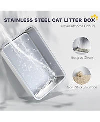 PawHut Xl Stainless Steel Cat Litter Box High Sided Include Scoop Pad