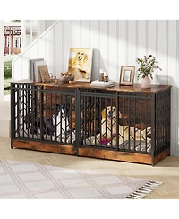 Homsee Double Dog Cage with Divider - Heavy Duty Metal Pet Enclosure with Tree Branch Design Bars | Industrial Dog Kennel for Medium Large Breeds