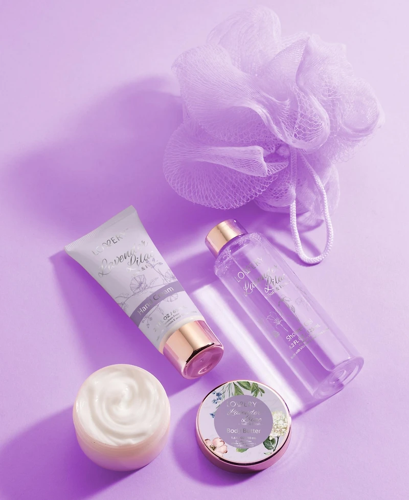 Lovery Lavender Lilac Home Spa Gift Set - 5 Pc Travel Care Kit
