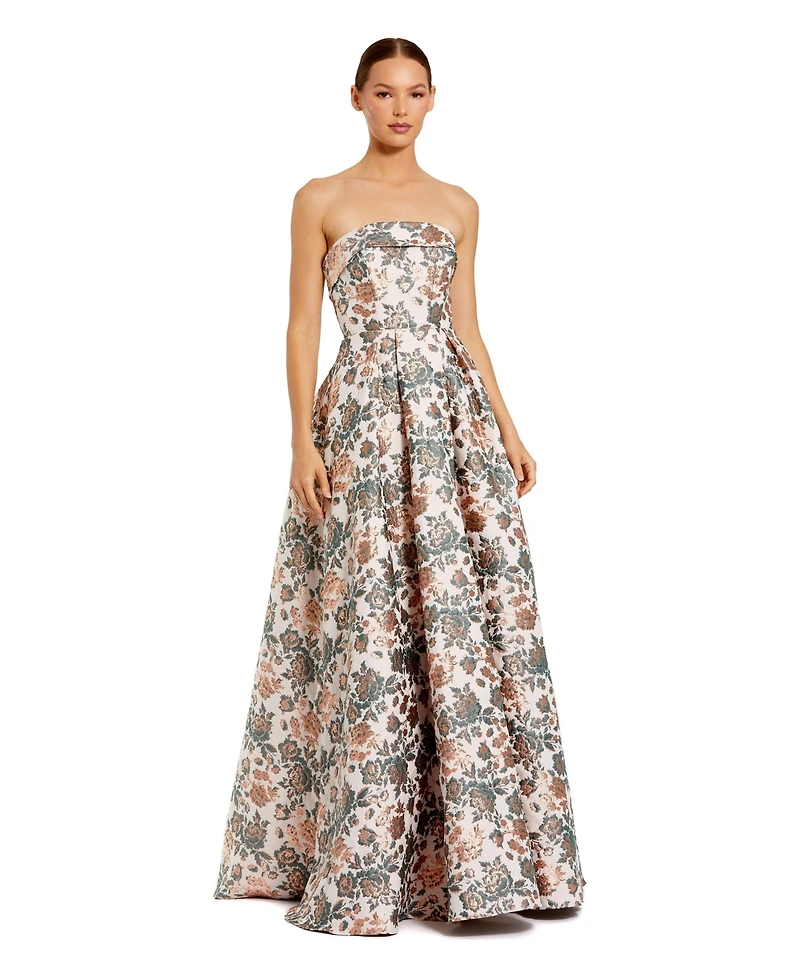 Mac Duggal Petite Strapless Floral Brocade Ball Gown
