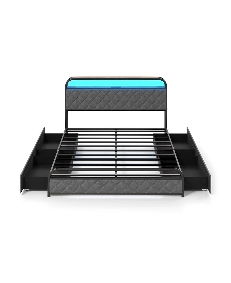 Slickblue Modern Platform Bed Frame with Led Lighting and Power Outlet