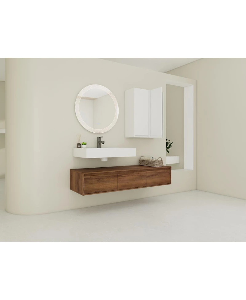 Sillysis Modern Floating Bathroom Vanity with Resin Sink, Three Drawers, Double Wall Mounted Side Cabinets for Ample Storage
