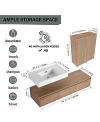 Sillysis Modern Floating Bathroom Vanity with Resin Sink, Three Drawers, Double Wall Mounted Side Cabinets for Ample Storage