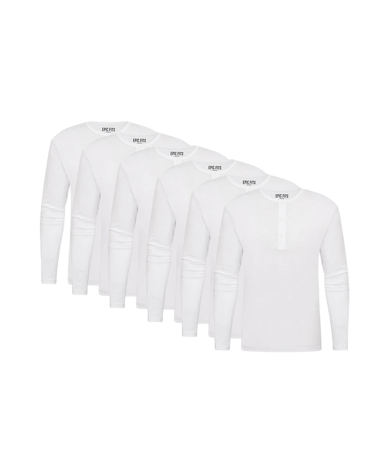 Epic Fits Men's Long Sleeve Henley T-Shirt, 6-Pack