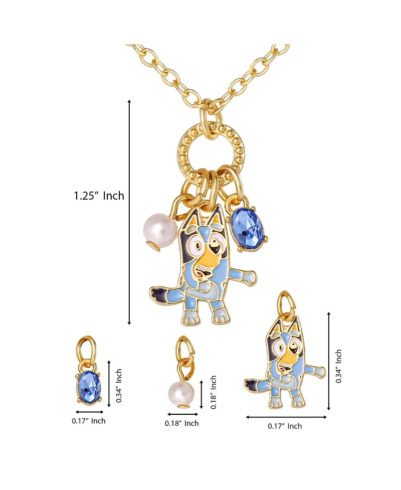 Bluey Charm Necklace Official License, 16+2 inch 18k Gold Flash-Plated Necklace with 3 Dangle Charms