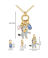 Bluey Charm Necklace Official License, 16+2 inch 18k Gold Flash-Plated Necklace with 3 Dangle Charms
