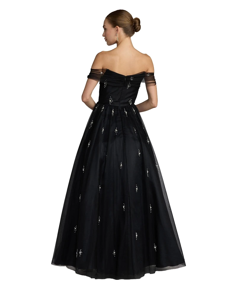 Mac Duggal Women's Pearl Embellished Off The Shoulder Ball Gown