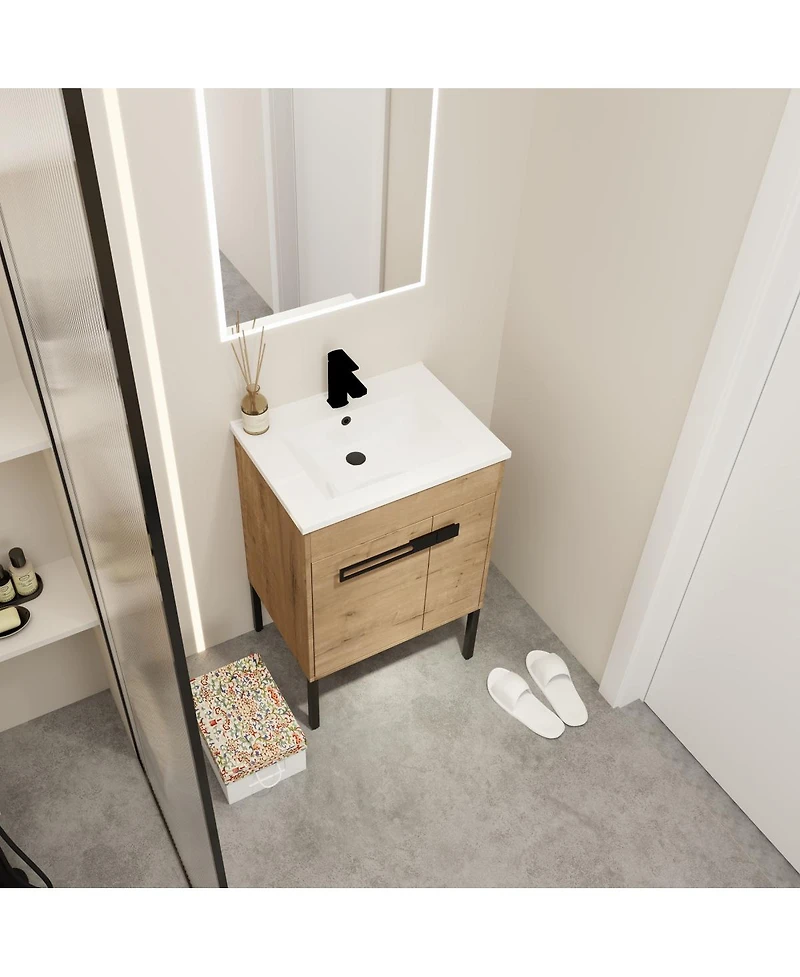 Sillysis Modern Bathroom Vanity with Ceramic Sink, Wall Mounted or Freestanding, Soft Close Doors