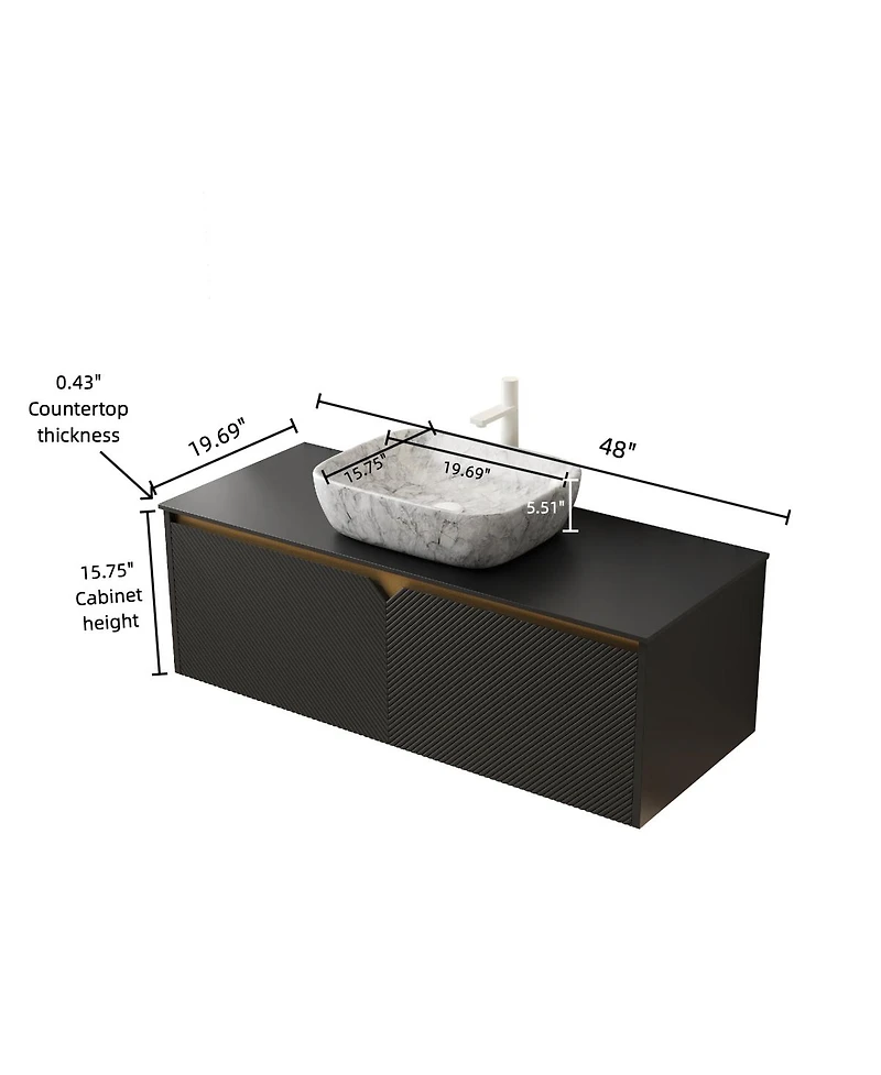 Sillysis Wall Mounted Bathroom Vanity with Sintered Stone Top, Volakas Marble Pattern Sink, Soft Close Doors