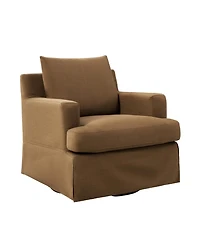 Hulala Home Epirus 33" Wide Farmhouse Slipcovered Swivel Rocking Armchair with Down Blend Fill