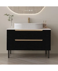 Thirtypeachy 36" Walnut Modern Sintered Stone Freestanding Bathroom Vanity Set, Ceramic Sink Included, 2 Drawers And Cabinets