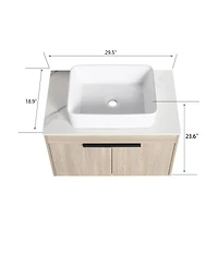 Sillysis Wall Mounted Bathroom Vanity with Ceramic Vessel Sink,Stone Top, Soft Close Doors, Modern Handle Design