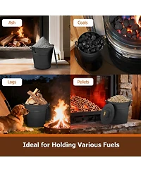 Gouun Gallon Metal Coal Ash Can with Wooden Lid and Side Grip Handles
