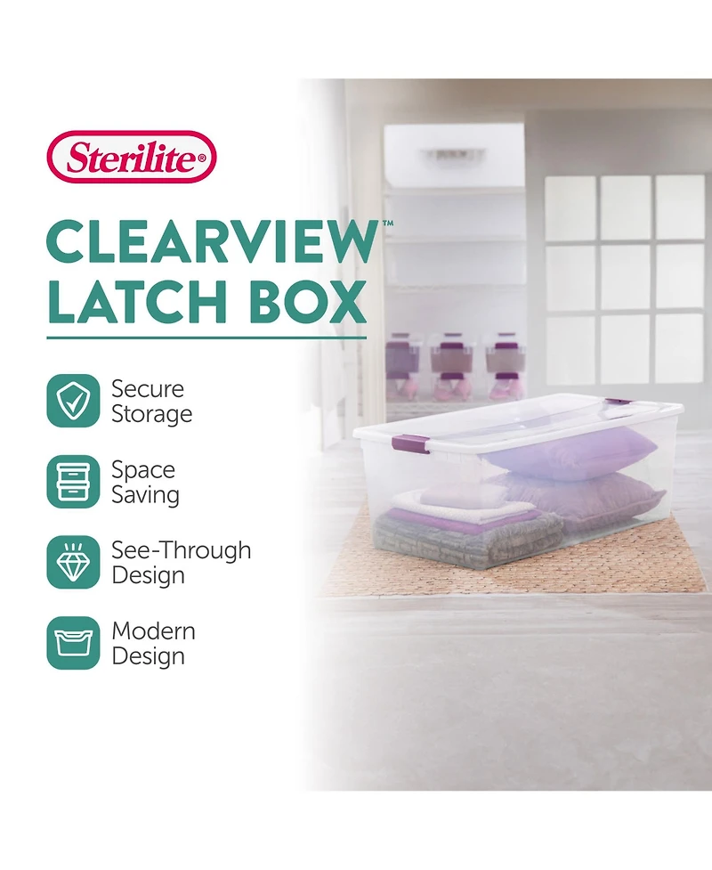 Sterilite 66 Quart Clear Plastic Latching Handle Storage Container Tote, 6 Pack