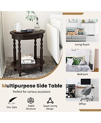 Gouun 2-Tier Oval Side Table with Storage Shelf and Solid Wood Legs