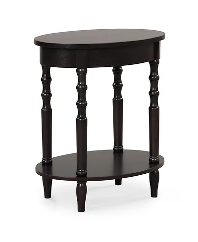 Gouun 2-Tier Oval Side Table with Storage Shelf and Solid Wood Legs