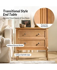 Hulala Home Irene Transitional 28''W 2 Drawer End Table with Charging Station