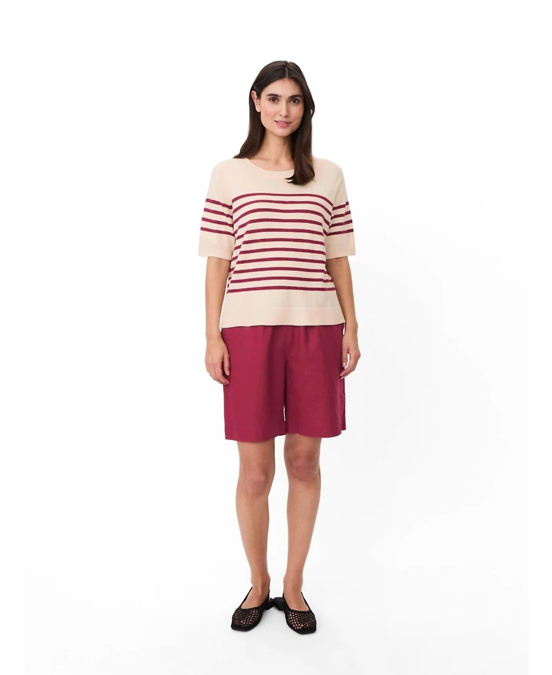 Masai Copenhagen Women's Maflorayne Striped Shot Sleeve Knit Top