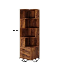Slickblue Corner Bookcase with 5 Tier Storage Shelves and 2 Drawers