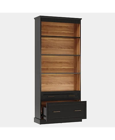 Slickblue Modern 5 Shelf Bookcase with Drawers for Home Office Storage