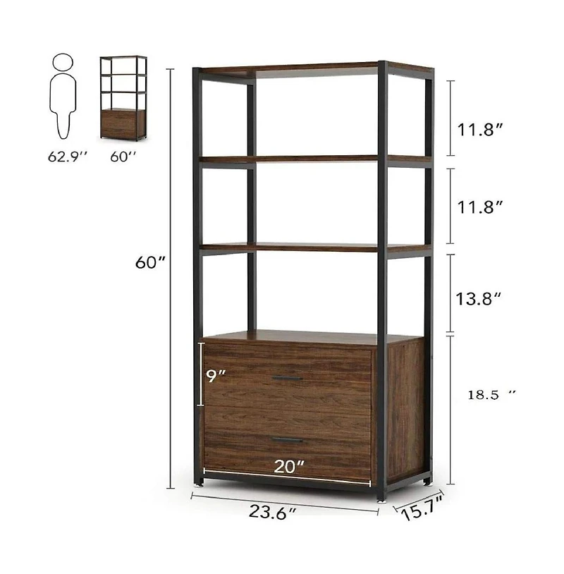 Slickblue Multi-Tier Bookshelf with 2 Drawers for Office, Bedroom, or Living Room