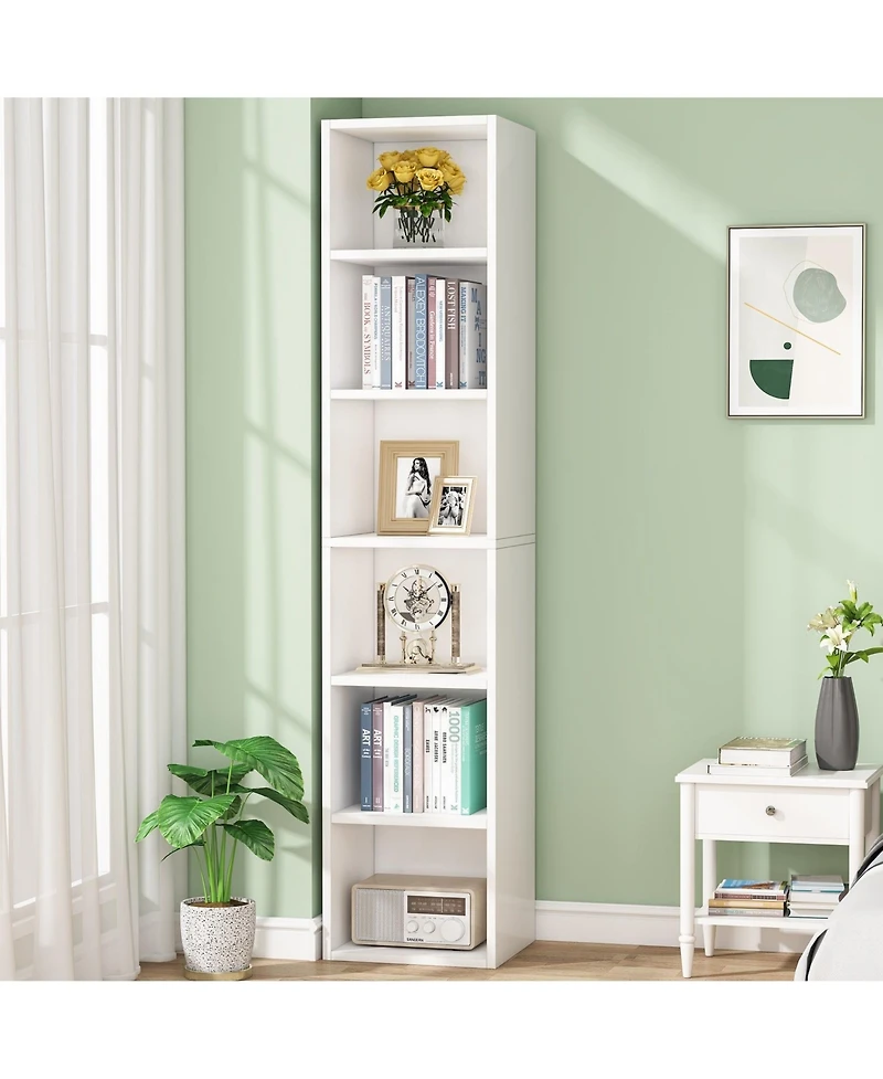 Slickblue Modern 6-Tier Corner Bookcase with Narrow Cube Shelves