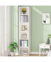 Slickblue Modern 6-Tier Corner Bookcase with Narrow Cube Shelves
