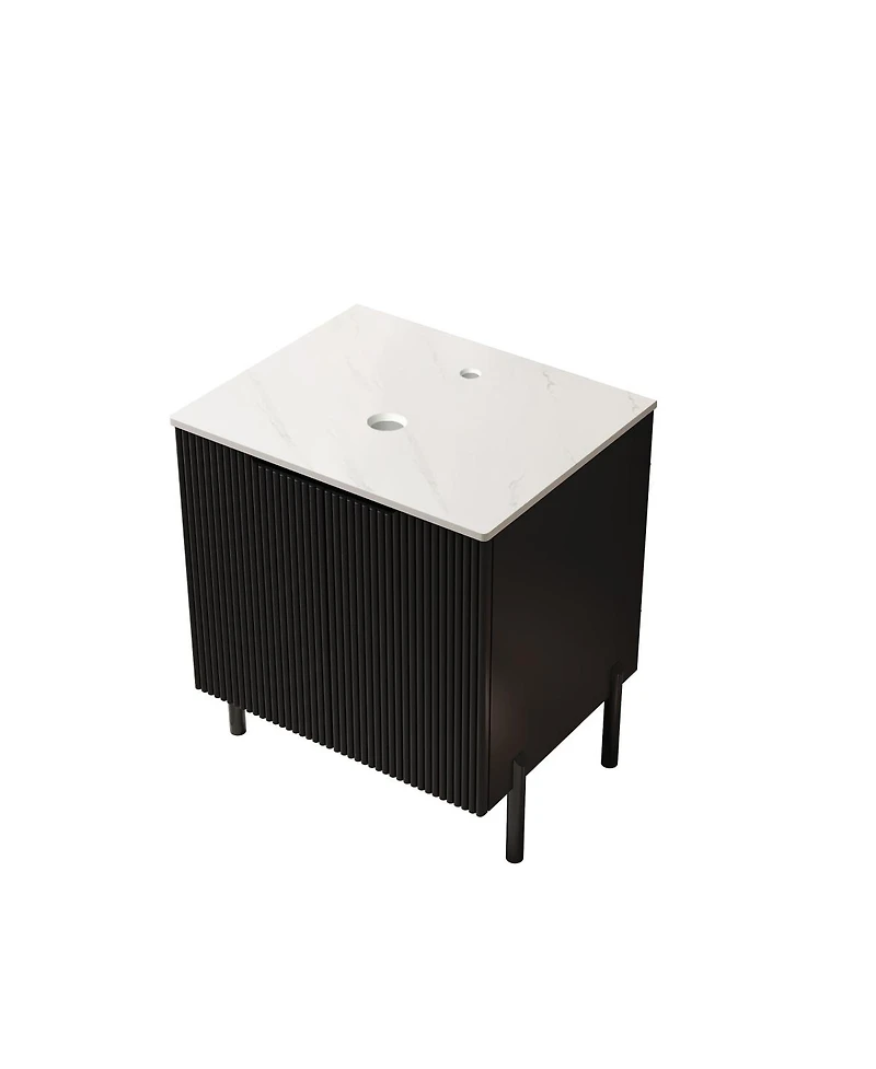Sillysis 24 Inch Bathroom Vanity without Basin, Sintered Stone Top, Striped Soft Close Doors, Black Modern Scandinavian Storage Cabinet
