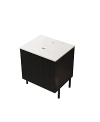 Sillysis 24 Inch Bathroom Vanity without Basin, Sintered Stone Top, Striped Soft Close Doors, Black Modern Scandinavian Storage Cabinet