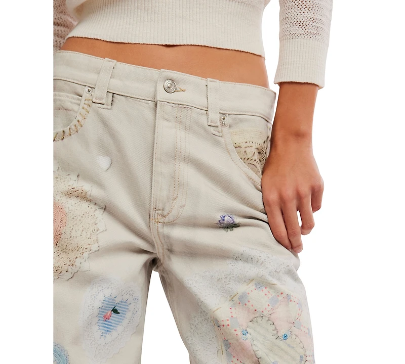 Free People Women's Printed Straight-Leg Jeans