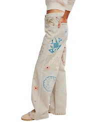 Free People Women's Printed Straight-Leg Jeans