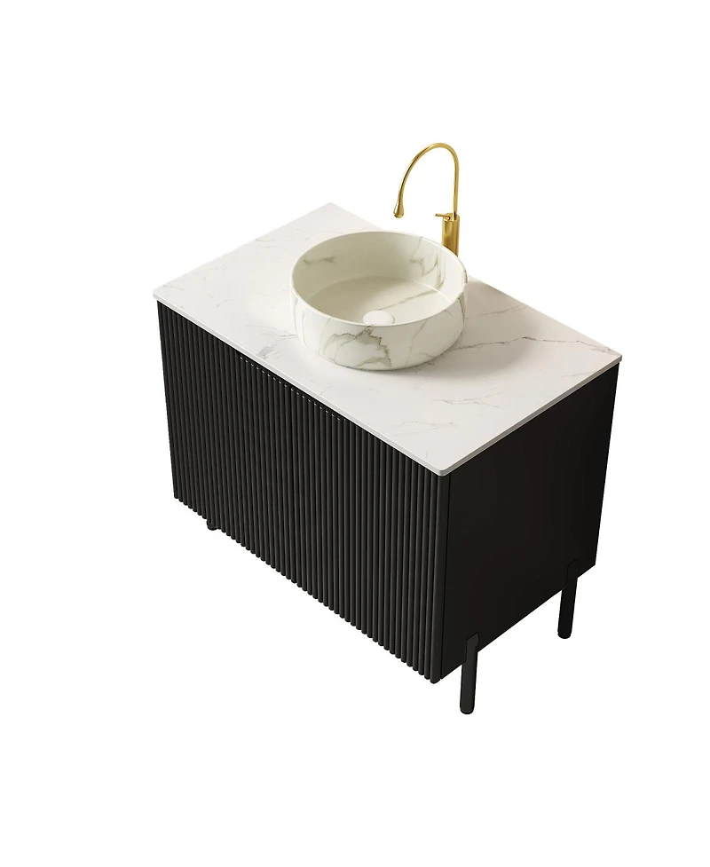 Sillysis Inch Bathroom Vanity with Double Vessel Sinks, Sintered Stone Countertop, Soft Close Doors