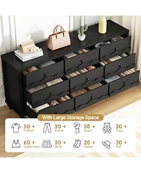 Aheaplus Wooden 9 Drawers Dresser Storage Cabinet with Scalloped Front