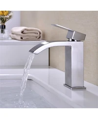 Phying Waterfall Spout Bathroom Sink Single Handle Faucet with Pop-Up Drain (with Overflow)