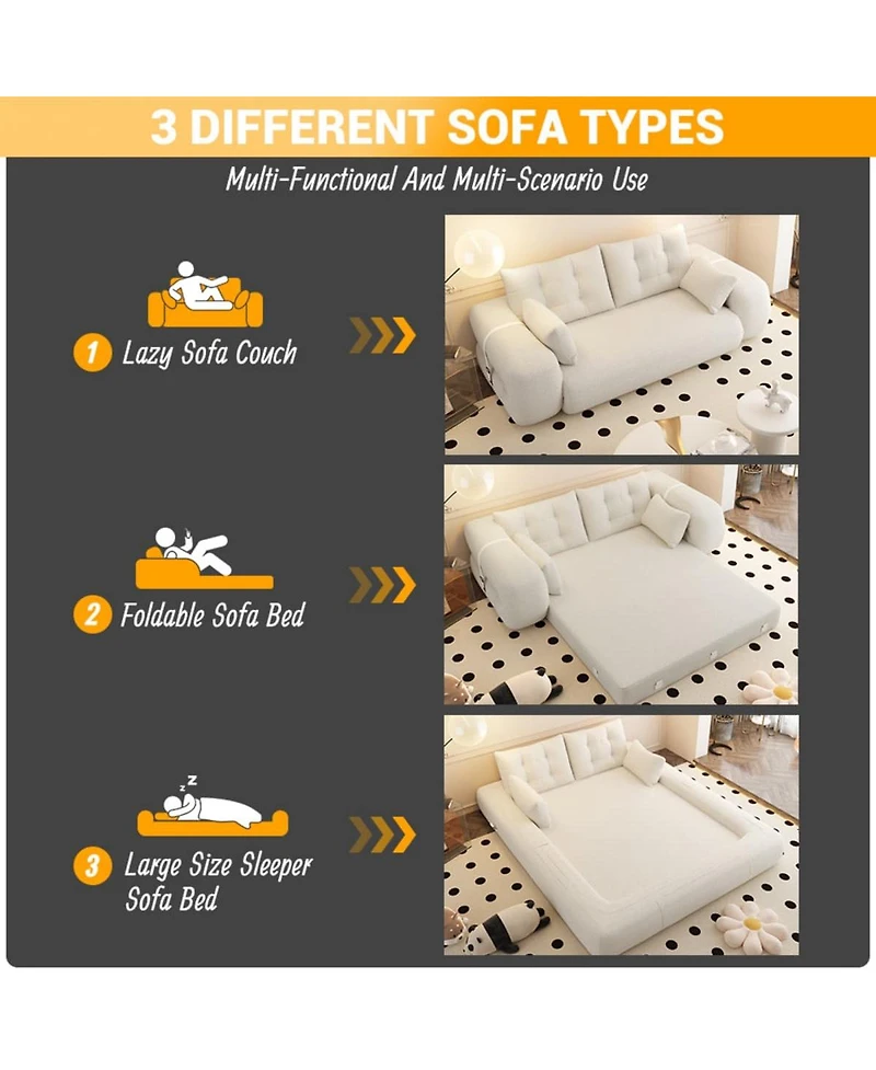 Maison Boucle 78.7'' Teddy 2-Seat 3-in-1 Sleeper Sofa, Foldable Foam Sofa Bed