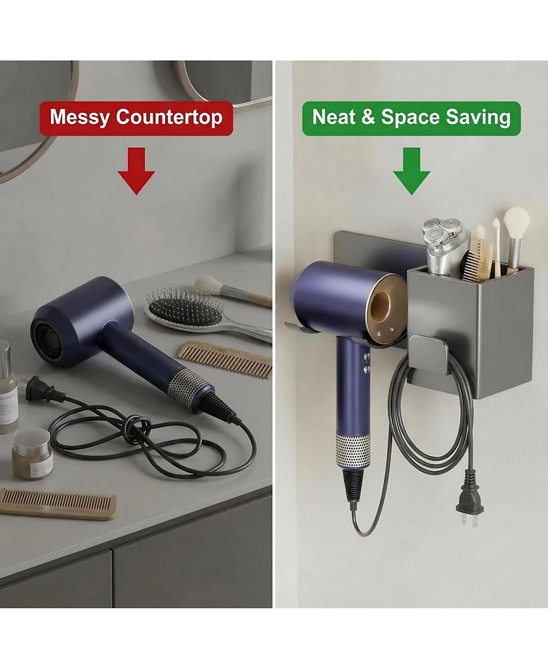 Phying Wall Mounted Hair Dryer Storage Rack Multifunctional Hair Tool Organizer Shelf For Hairdryer Hairbrush Home Bathroom And Salon Use