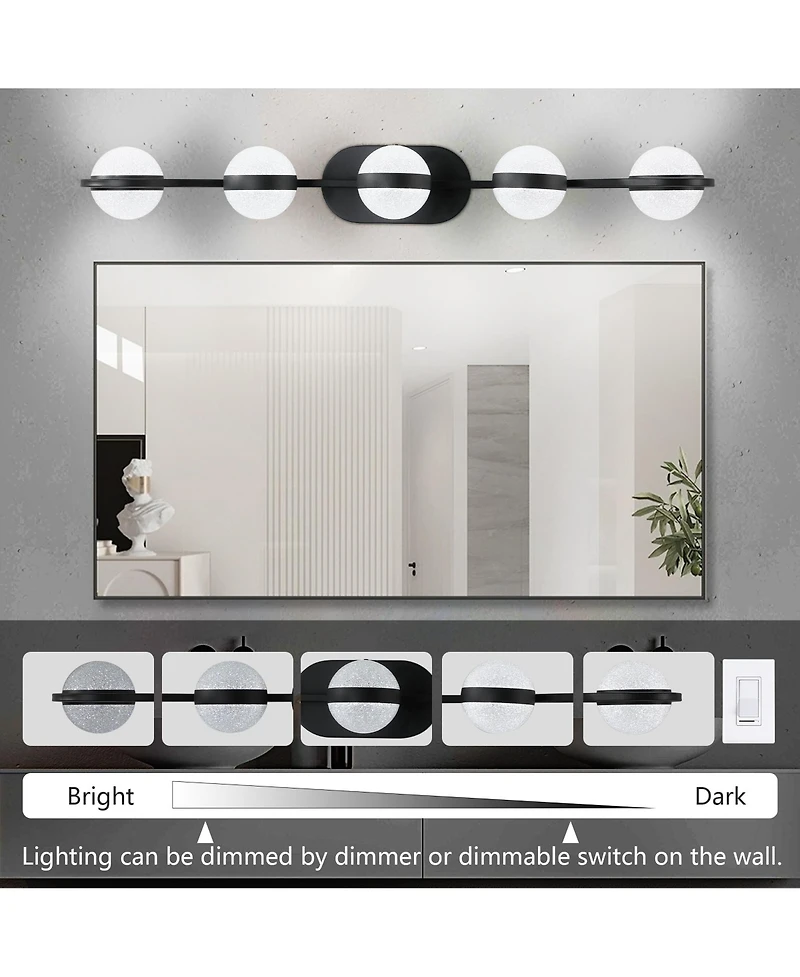 Midola Modern Minimalist Bathroom Vanity Light, Led 5 Bulb Frosted Glass Shades, Wall Mounted Decorative Lighting Fixture for Bathroom
