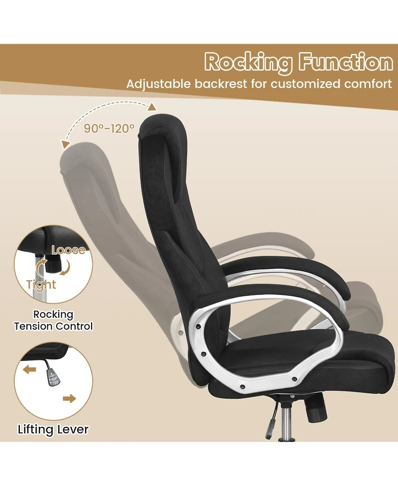 Slickblue Leather Office Chair with Rocking Backrest and Mesh Support