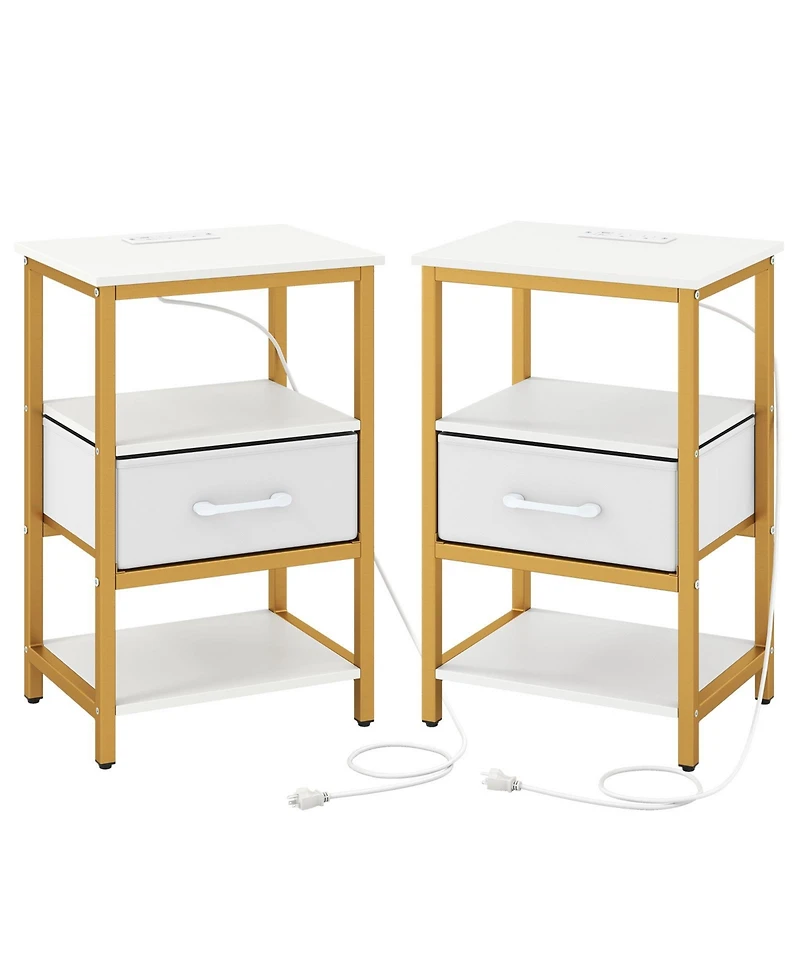 Slickblue Modern 2-Piece Nightstand Set with Adjustable Fabric Drawer and Charging Station